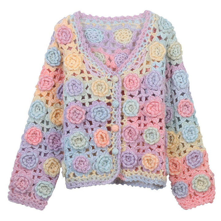 Hand-crocheted hollow sweet flowers knitted cardigan for women