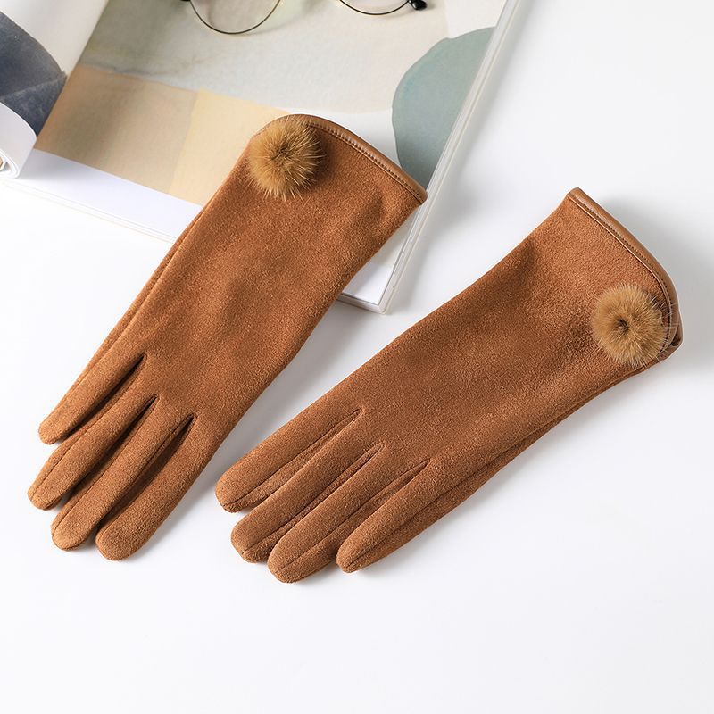 Suede Warm gloves with fleece-lined