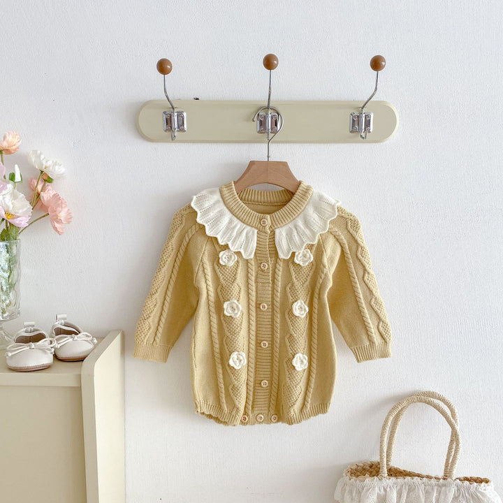 Baby girls crocheted flowers lotus leaf collar knitted romper