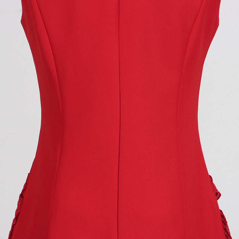 Embroidered flower waisted sleeveless mini dress