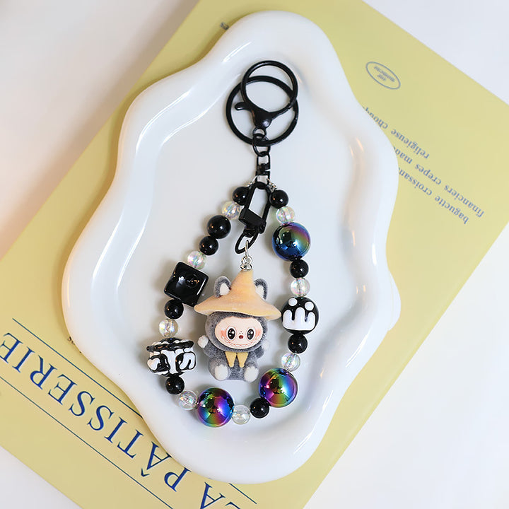 Flocking magic witches labubu Beaded keychain bag pendant gif