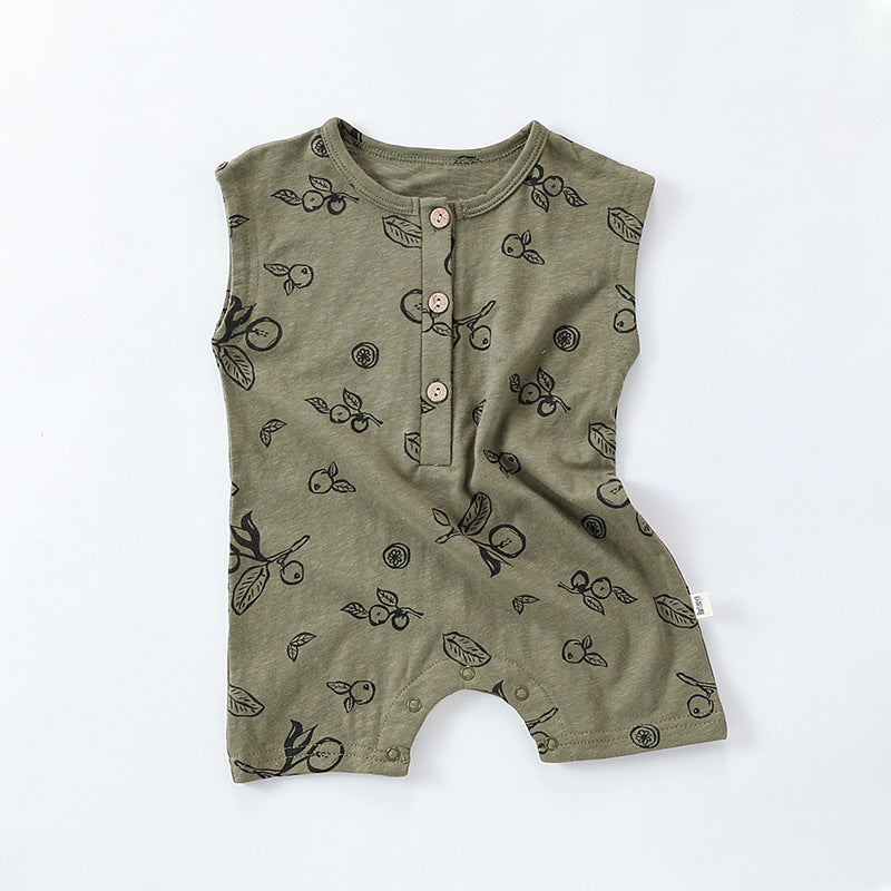 Summer boys girls pure cotton sleeveless button romper