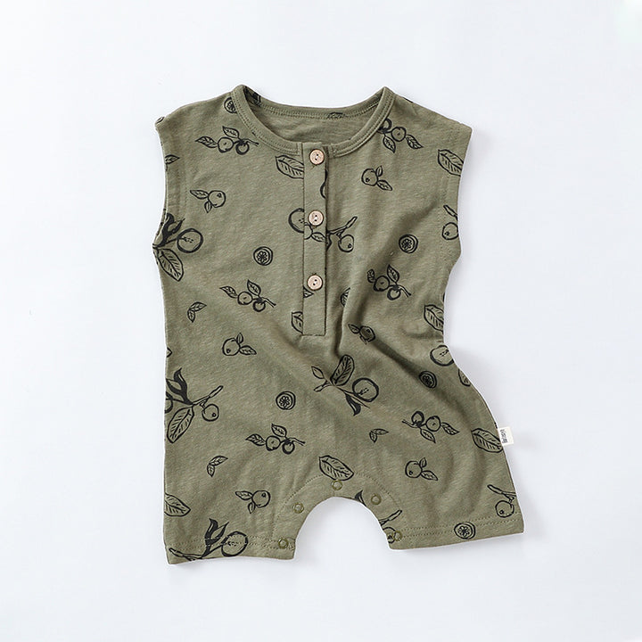 Summer boys girls pure cotton sleeveless button romper