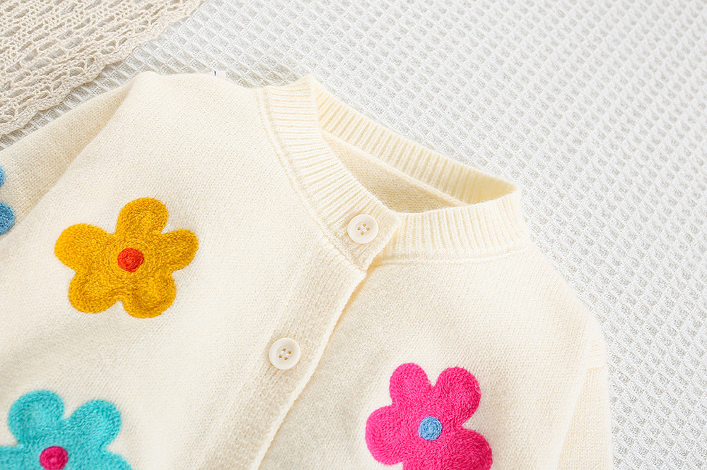 Colorful floral knitted cardigan&Pleated Skirt 2pcs set