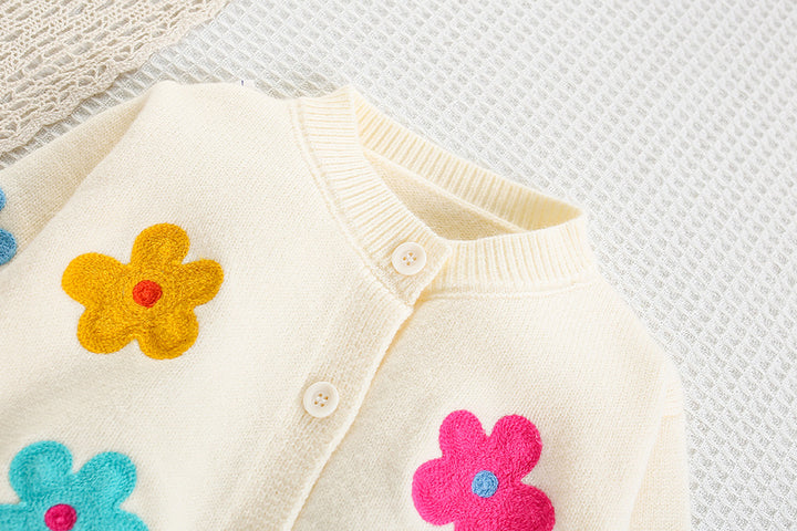 Colorful floral knitted cardigan&Pleated Skirt 2pcs set