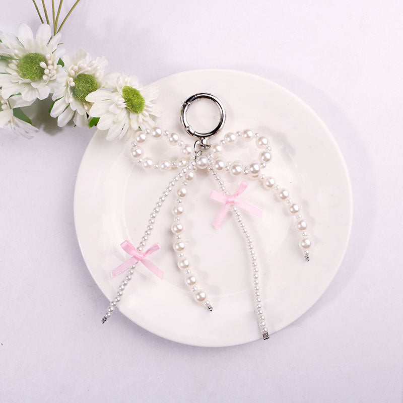 Sweet white pearl bow keychain hanging ornaments