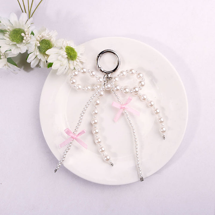 Sweet white pearl bow keychain hanging ornaments