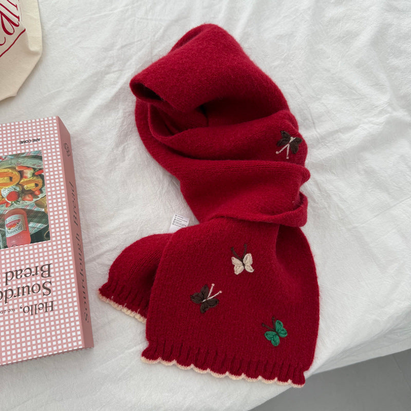 Embroidered Butterfly Warm Scarf