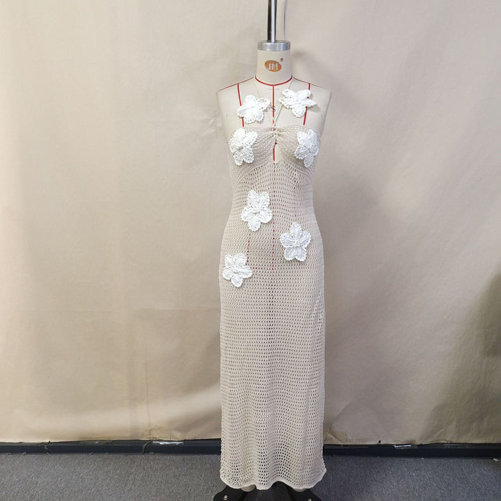 Halter Neck Floral Knit Beach Dress swimsuit cover up