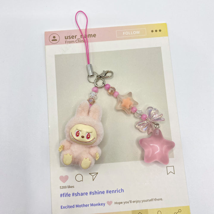Flocked Mini Labubu stars Keychain bag pendant