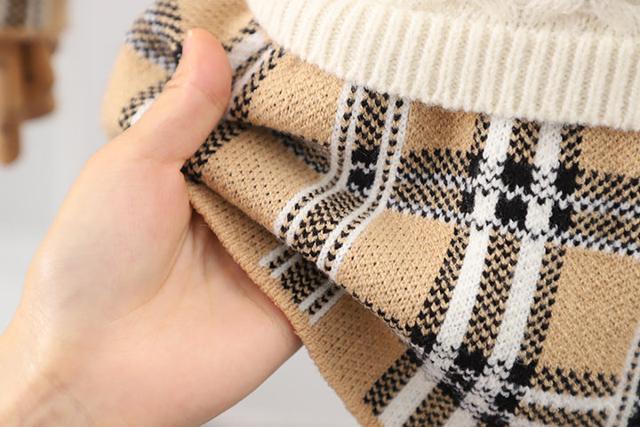 Classic retro plaid splicing cable-knit sweater