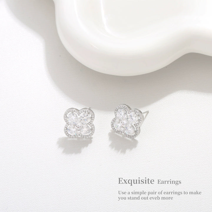 Lucky four-leaf clover shiny diamond earrings