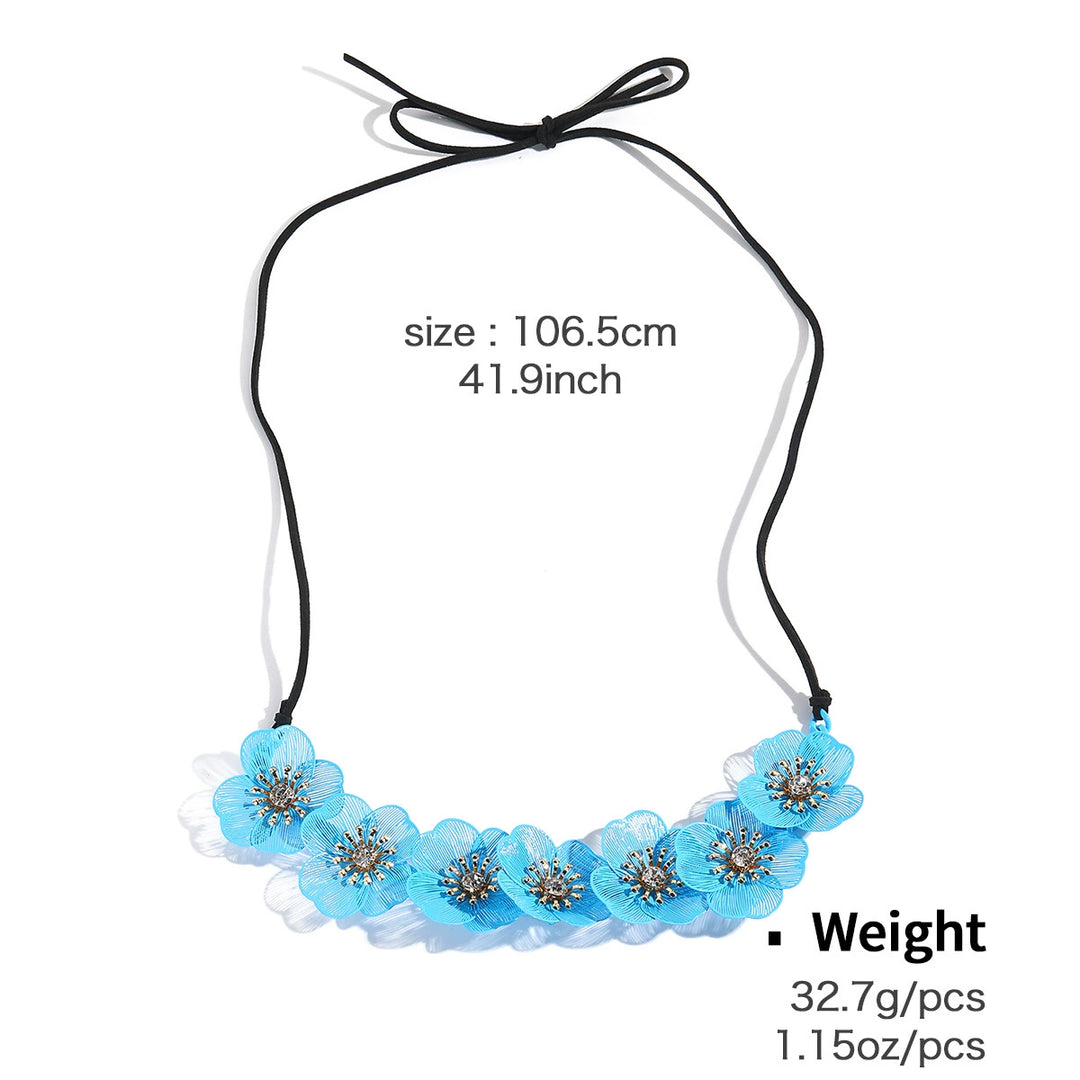 Metal hollow blue flower earrings&necklace