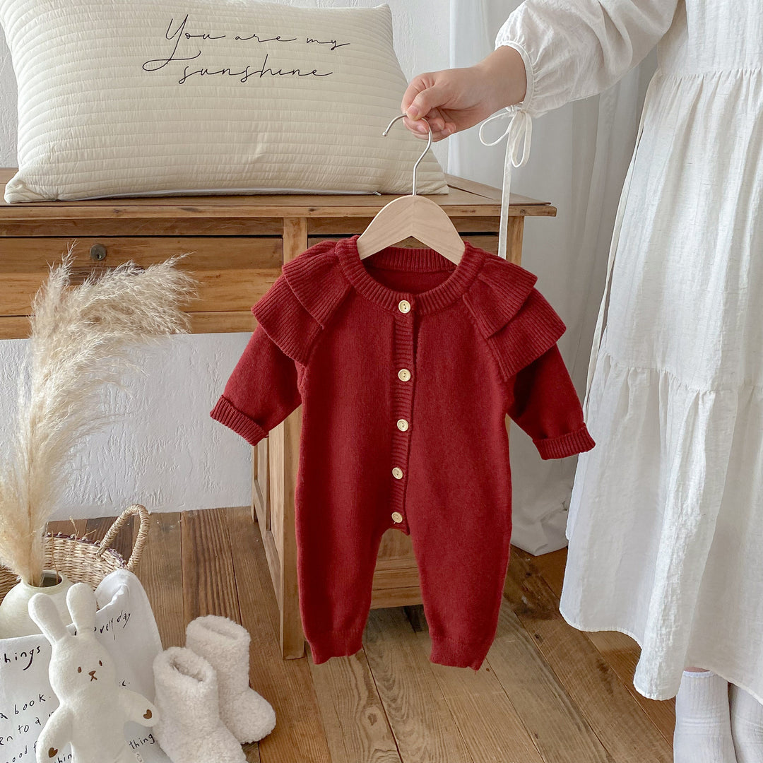 Baby knitted flying sleeve romper newborn onesie