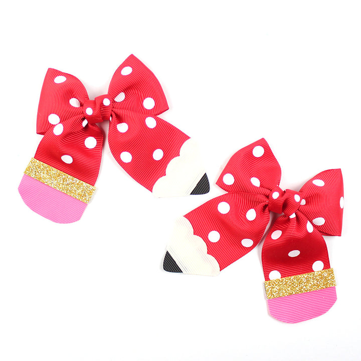 Back to school Polka dot Pencil bow hair clips