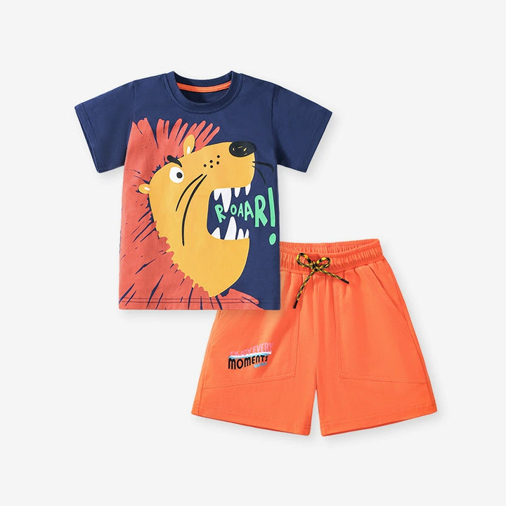 Boys' cotton lion tee&short set for summer