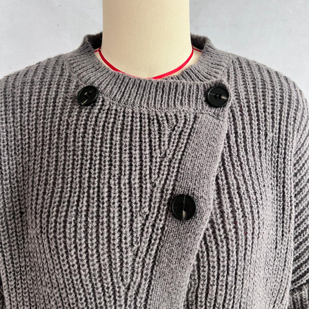 Irregular slit button loose knitted pullover sweater