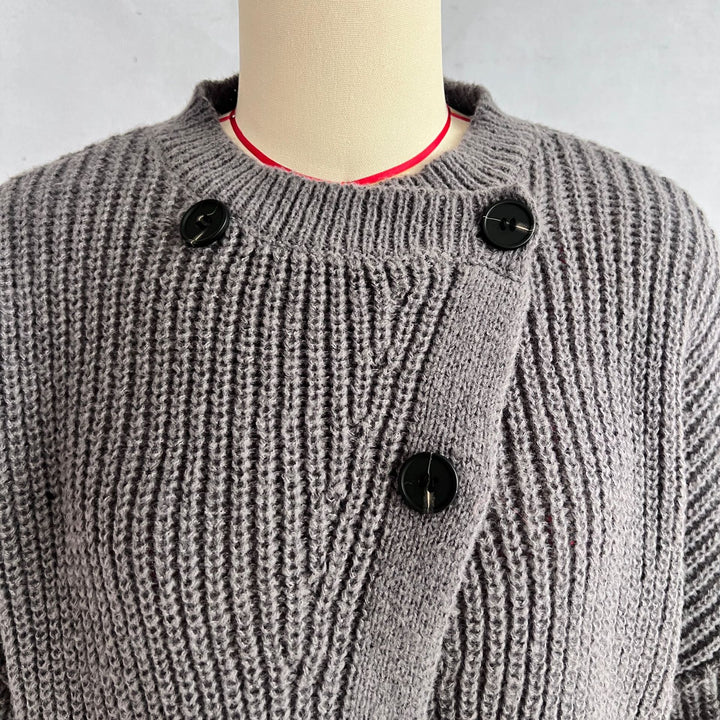 Irregular slit button loose knitted pullover sweater