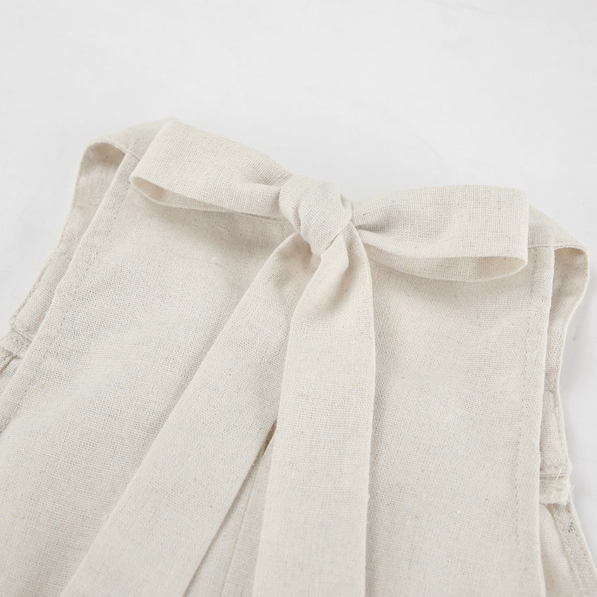 Halter Neck Ruffle Layered Linen Mini Dress