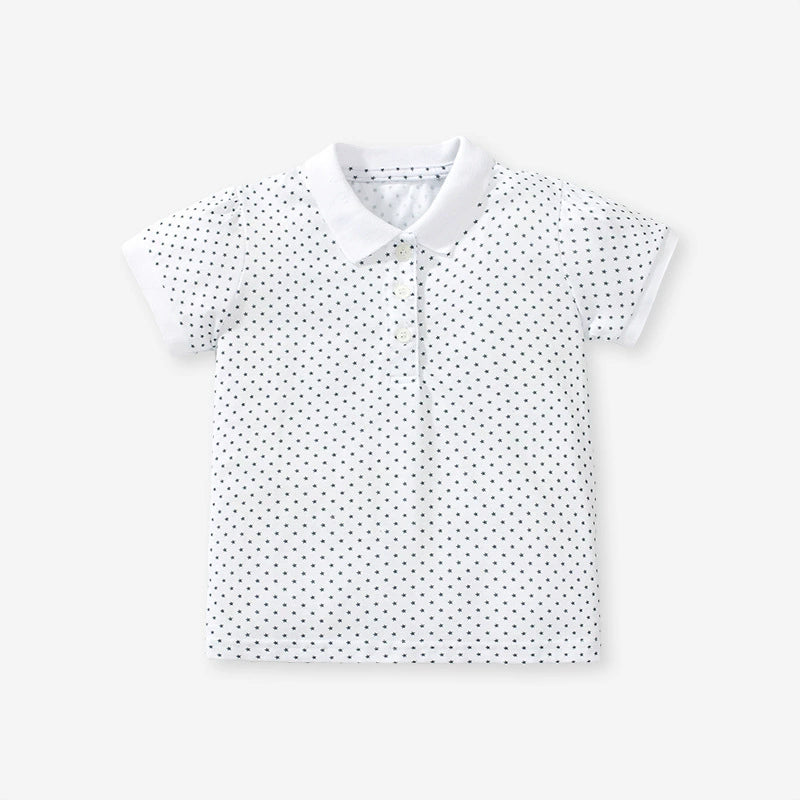 Girls pink cotton polo shirt with strawberry pattern