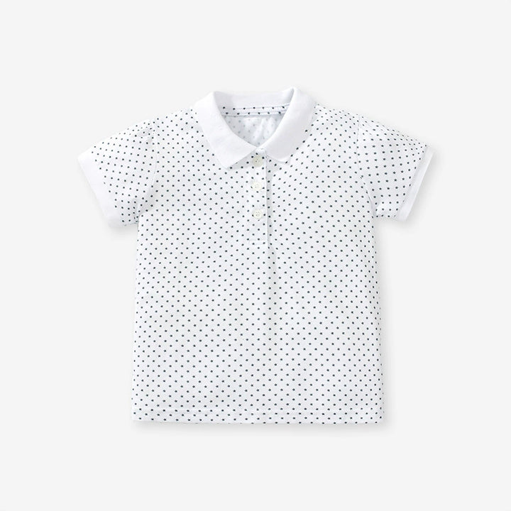 Girls pink cotton polo shirt with strawberry pattern