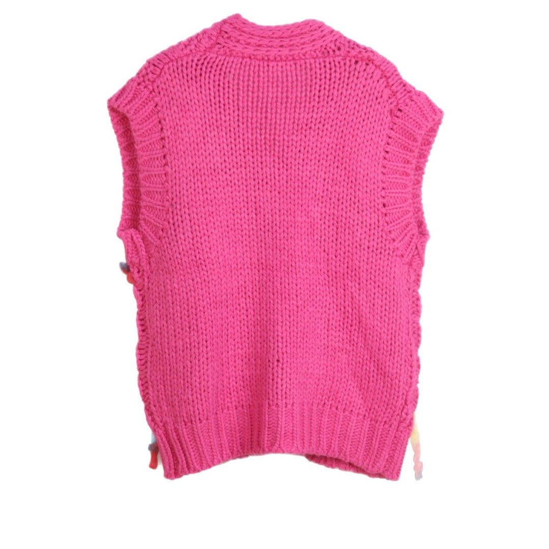 3D flower grape hot pink knitted vest cardigan