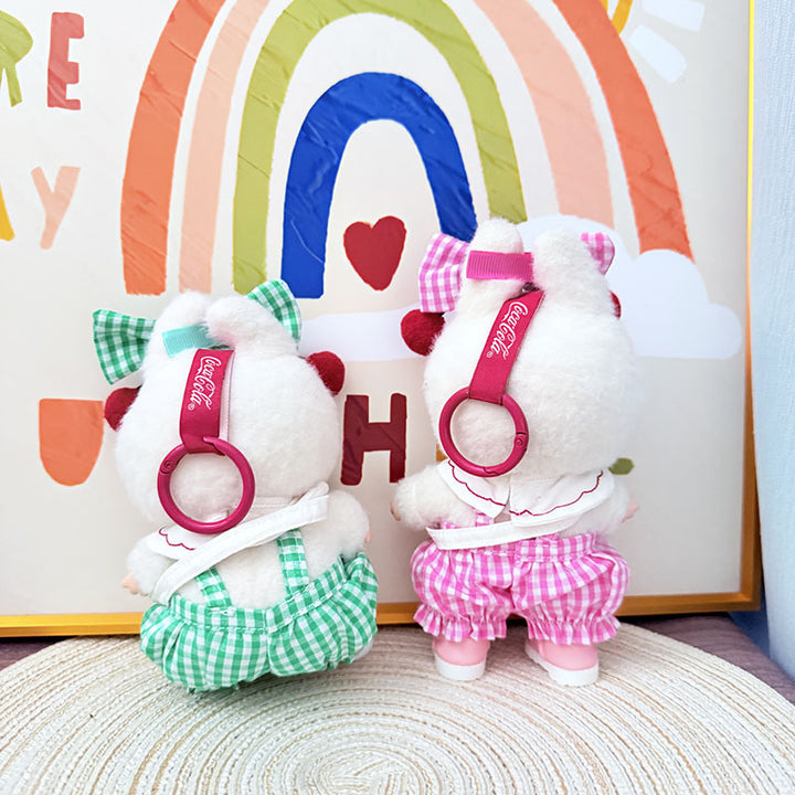 Labubu pink green checkered cherry overalls 5pcs set