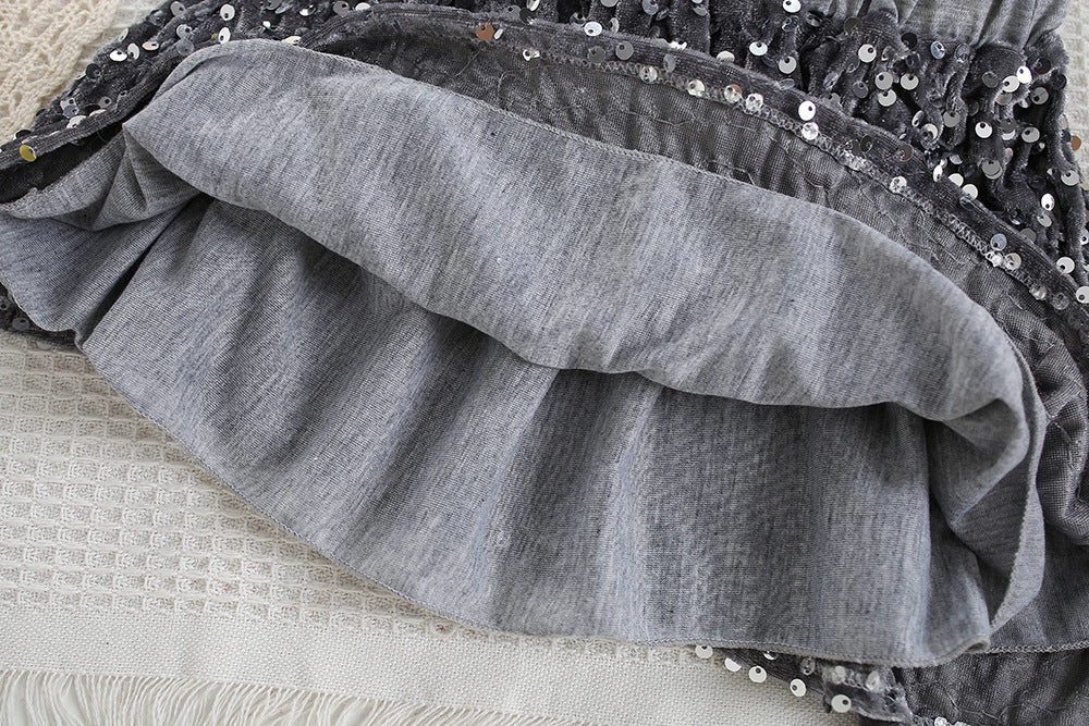 Sequin embroidery bow knitted cardigan sweater&skirt 2pcs set