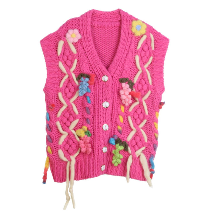 3D flower grape hot pink knitted vest cardigan