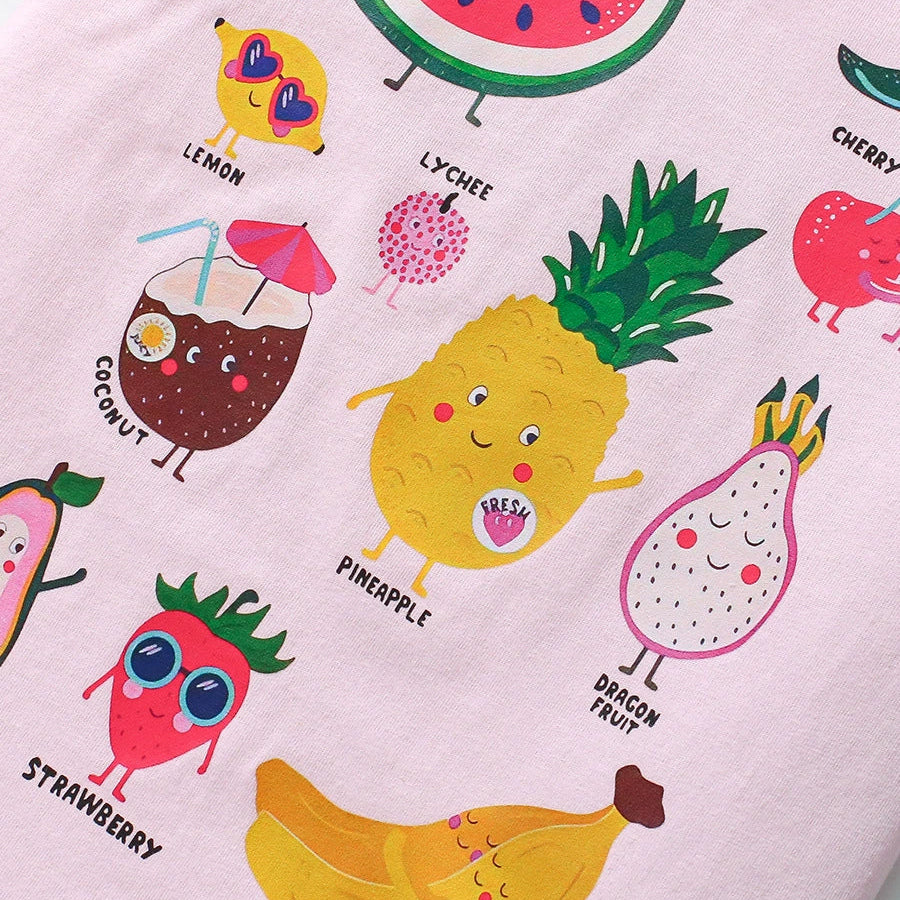 Summer Fruit Party Print Pink Top for girls