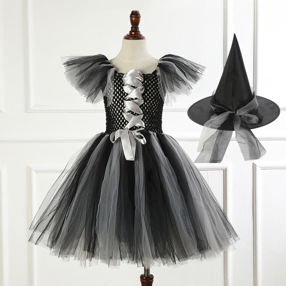 Halloween girls Witch Costume puff skirt&witch hat