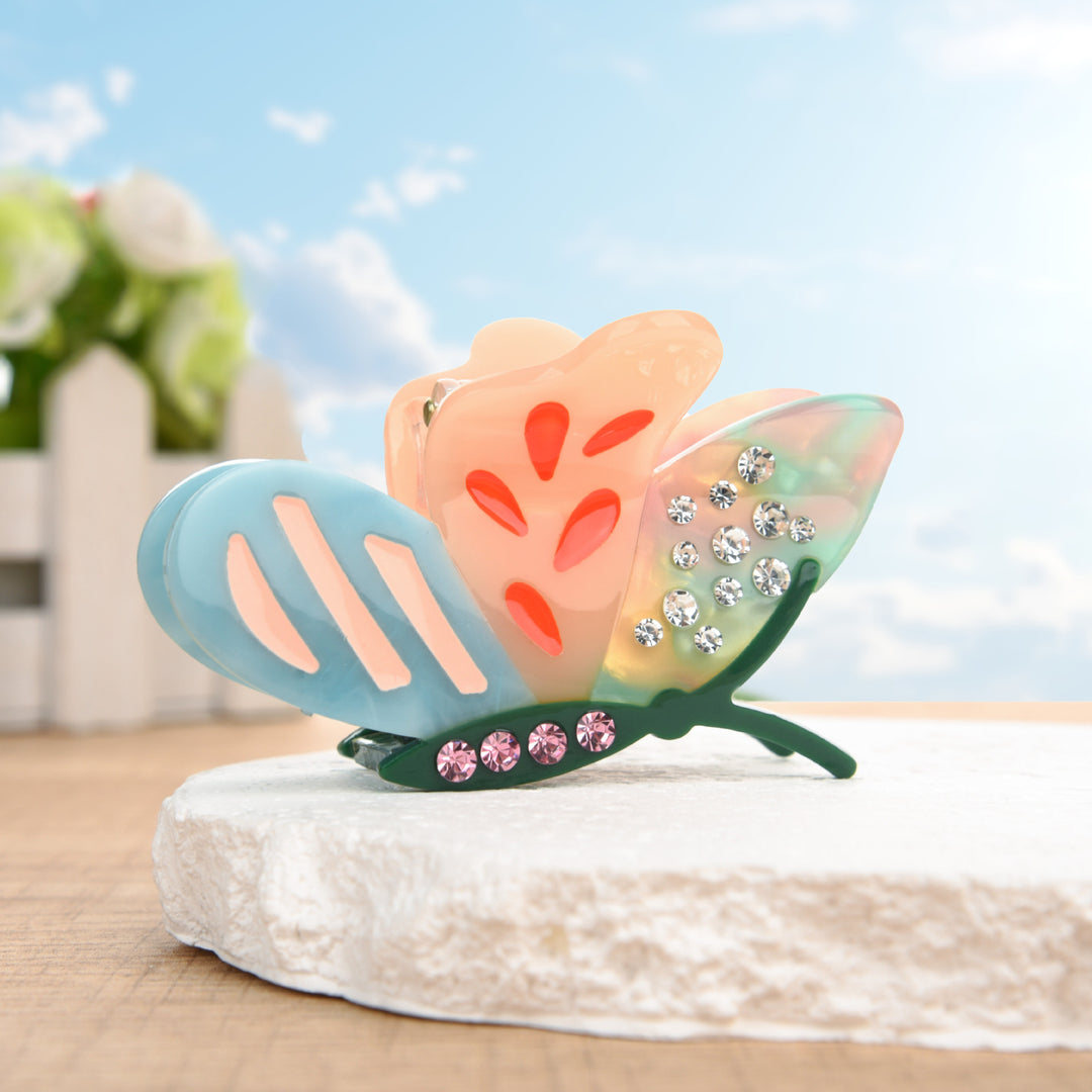Butterfly acetate diamond hair shark clip