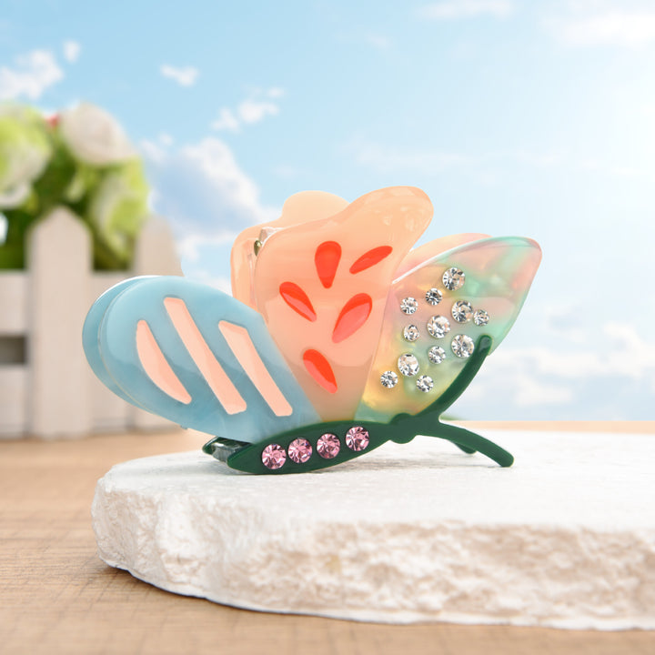 Butterfly acetate diamond hair shark clip