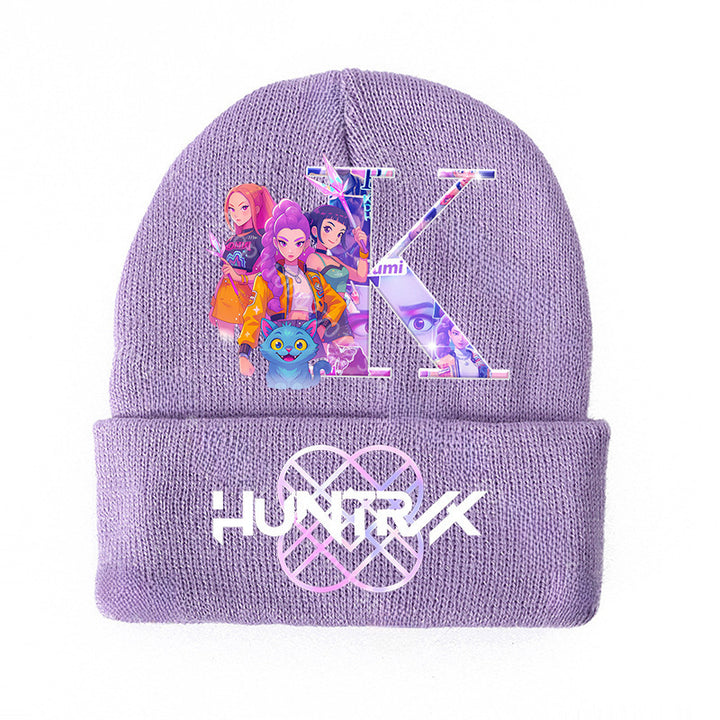 KPOP demon hunters Initials knitted purple beanie