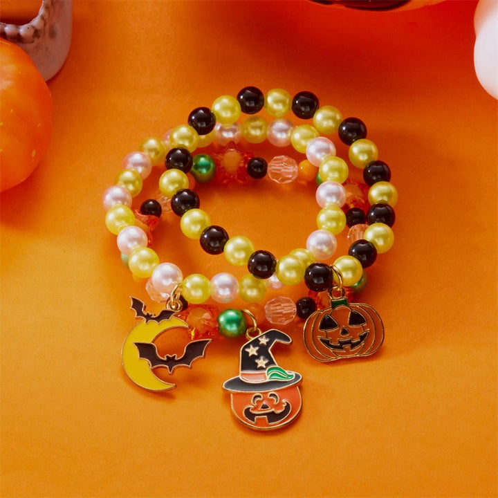 Halloween beaded pumpkin ghost layered bracelet