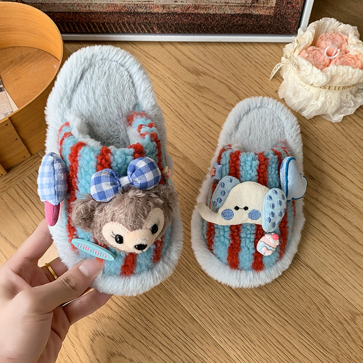 Cute bear plush home slippers furry girls Christmas slippers