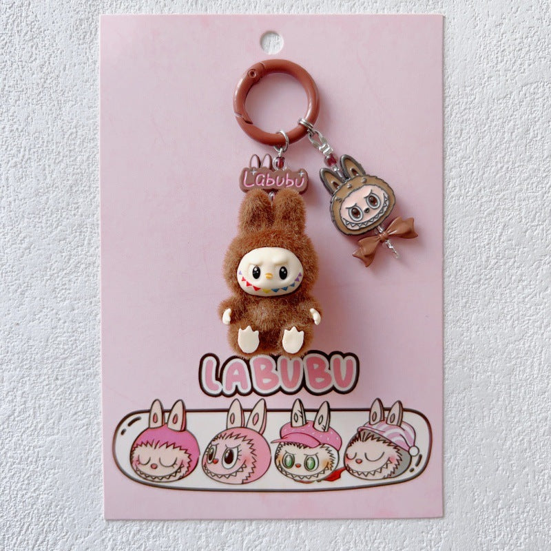 Cute Mini Flocked Labubu Keychain bag pendant