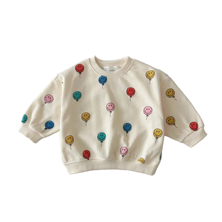 Smiley Face Colorful Balloon Print Sweatshirt and Pants Set