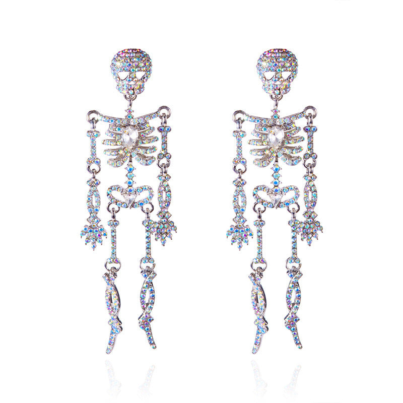 Halloween diamond skull skeleton earrings
