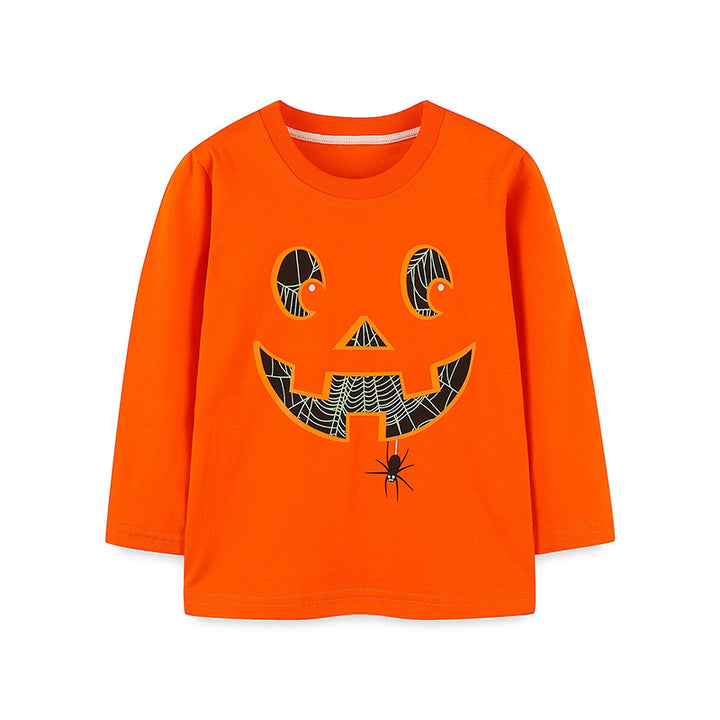Halloween evil pumpkin printed long-sleeved shirt for boys