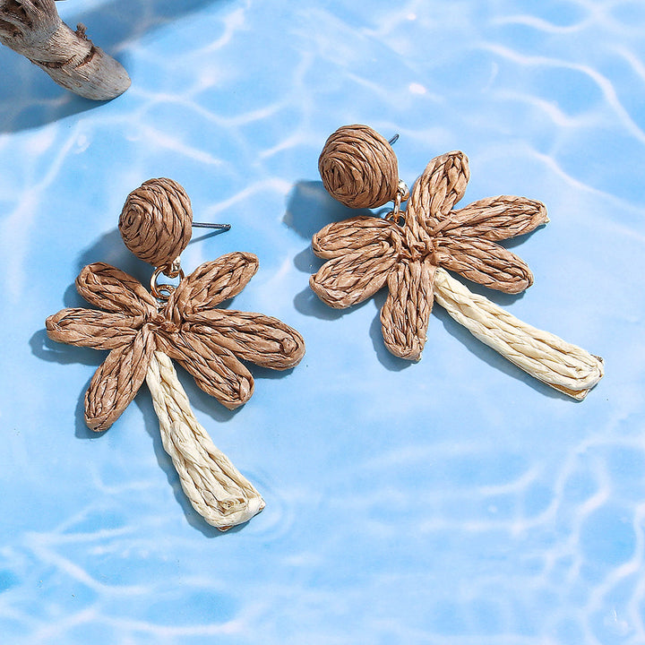 Summer coconut tree hand-woven holiday style earrings