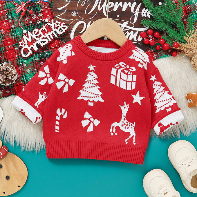 Cute Christmas jacquard holiday sweaters for kids