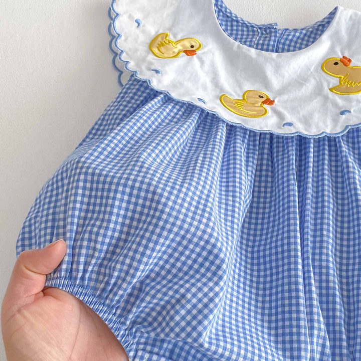 Baby girl summer cute duck blue plaid romper sleeveless bodysuit