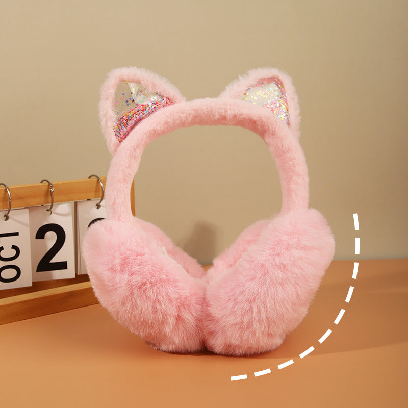 Sequin quicksand colorful furry Cat Earmuffs for kids