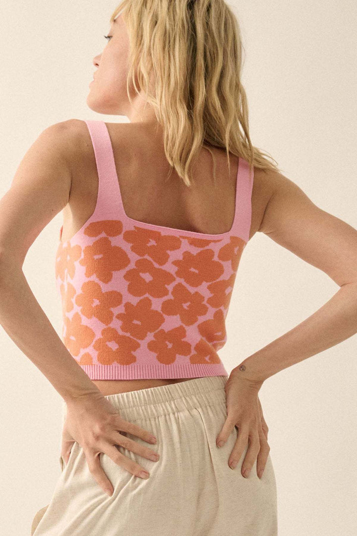 Summer flower jacquard knitted crop top