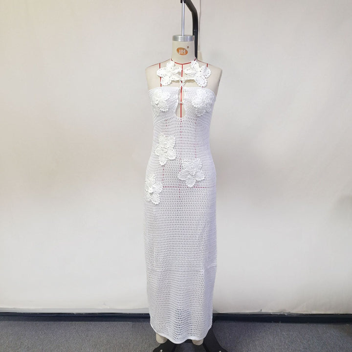 Halter Neck Floral Knit Beach Dress swimsuit cover up