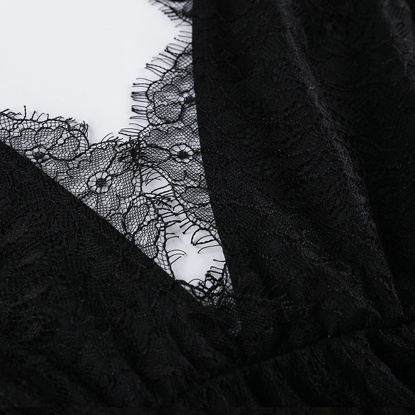 Embroidery Lace Plunge Maxi Dress