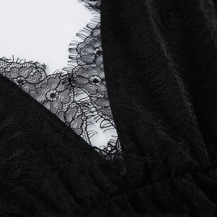 Embroidery Lace Plunge Maxi Dress