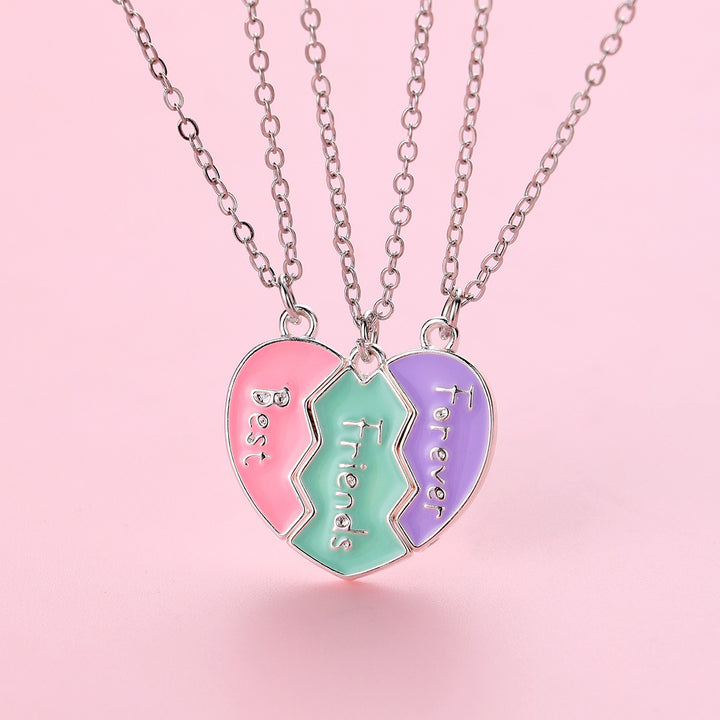Valentine's Heart-shaped necklace for best friends 3pcs set