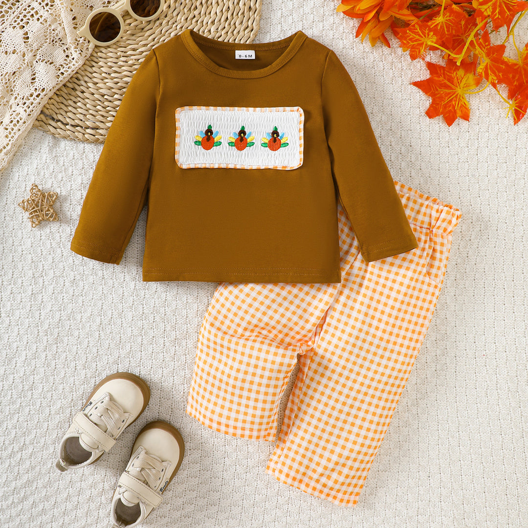 Baby boys Halloween embroidered top&plaid pant set